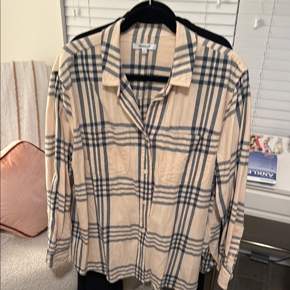Madewell Plaid Button Down Shirt - Cream and Forest Green